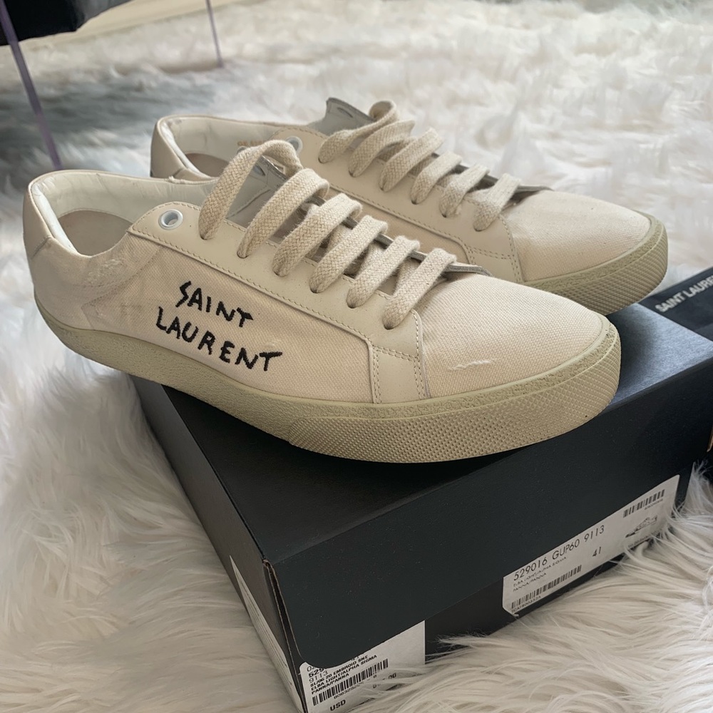 Saint Laurent Sneakers White worn-look fabric
